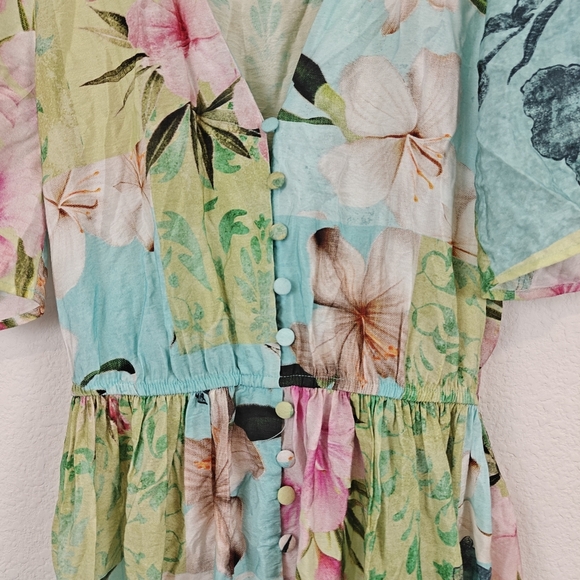 Desigual Nwot Cherry blossom midi Button Up dress Multi Floral Print Size XS - Picture 9 of 16